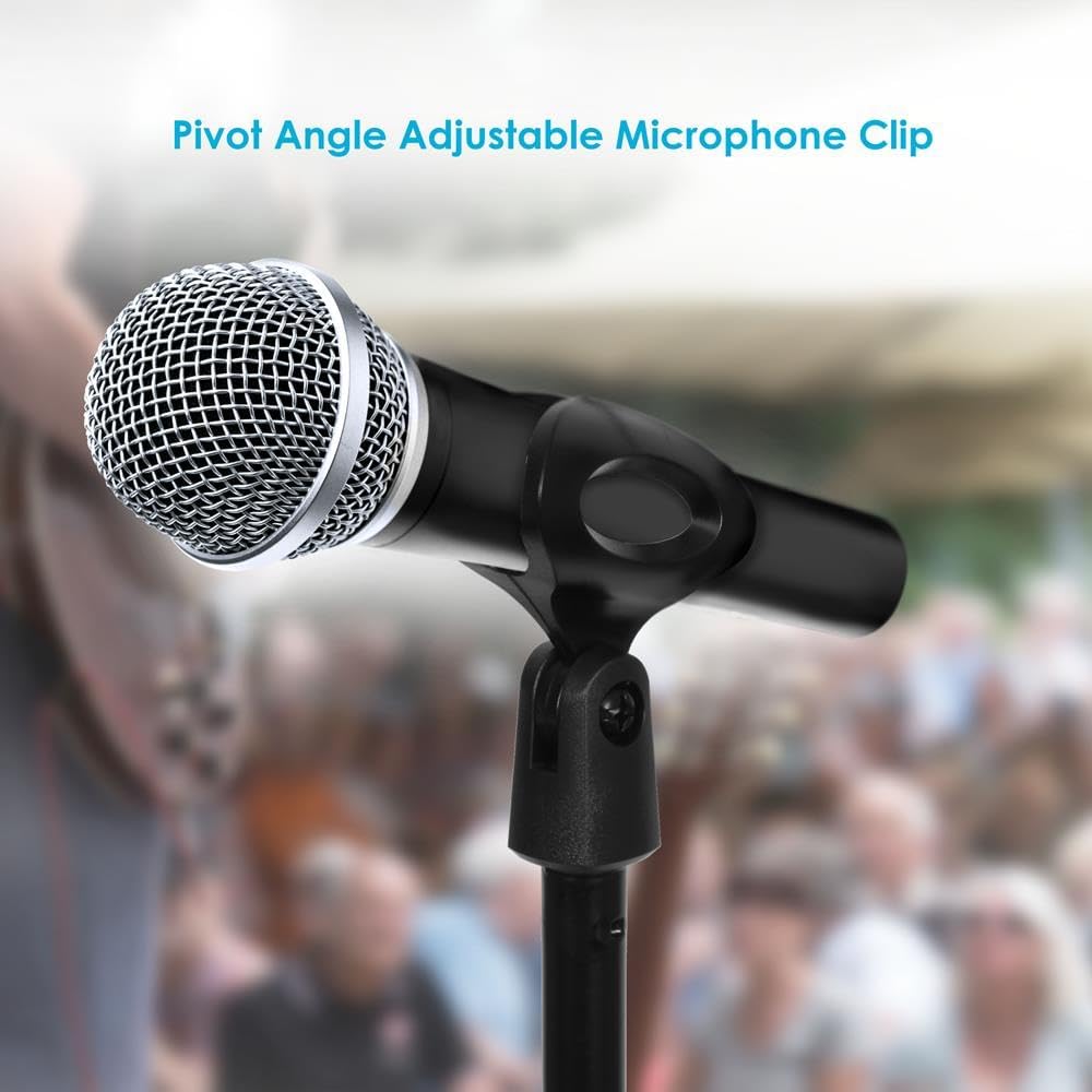 Pyle Adjustable Microphone Stand - Universal Mic Stand with Compact Heavy Base, Floor Standing Design, Height Adjustable, Pivot Angle Clip for Singing & Recording (2.8??- 5??ft., 9.8??Base Diameter)