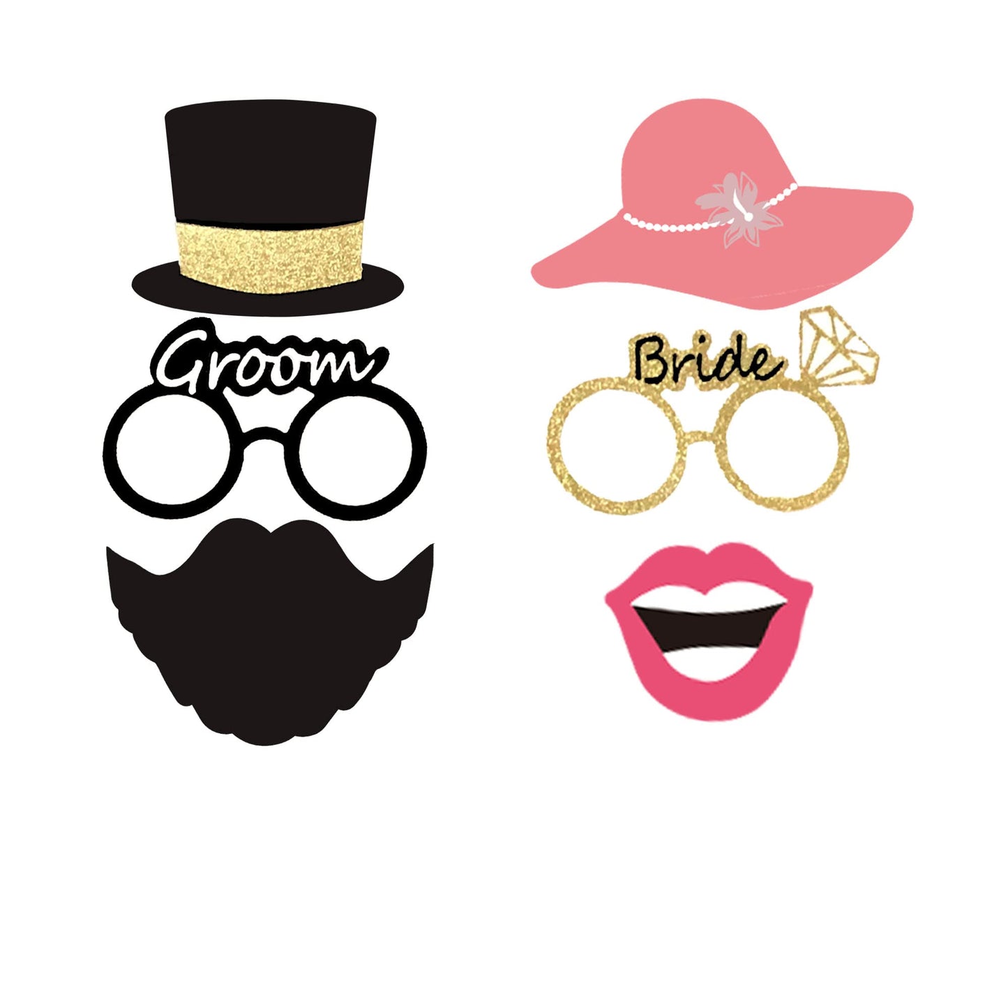 52 Pcs Wedding Photo Booth Props Kit, DIY Funny Bridal Shower Photo Props for Engagement Party