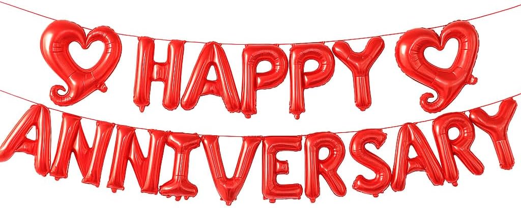 KatchOn 18 Inch Happy Anniversary Balloons Letters - Big Red Banner for Decorations | Heart Balloons for Party