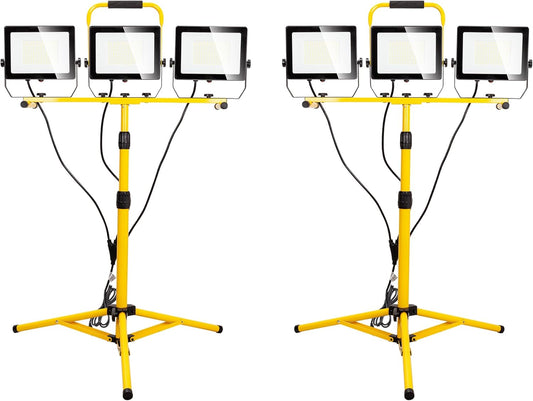 LED Worklights 60000Lumen, 3 Head 600W Work Light, Portable, with Stand, with 13.5FT Cord, IP66 Waterproof, Tripod, for Outdoor Indoor, Construction Site