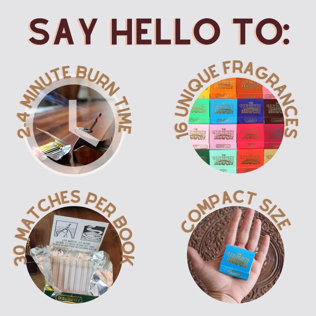 Box of 50 Incense Matches: Variety Pack - Eliminates Bathroom Odors While Adding Fragrance - 30 Strikes per Matchbook, 1,500 Strikes per Purchase