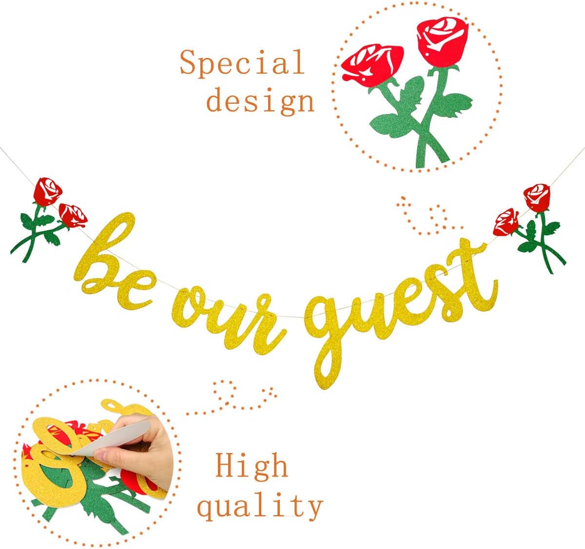 Be Our Guest Gold Sign Banner - Reception Banner for Beauty And The Beast Party, Bridal Shower, Wedding, Engagement, Bachelorette, Baby Shower, Birthday, Housewarming Decorations