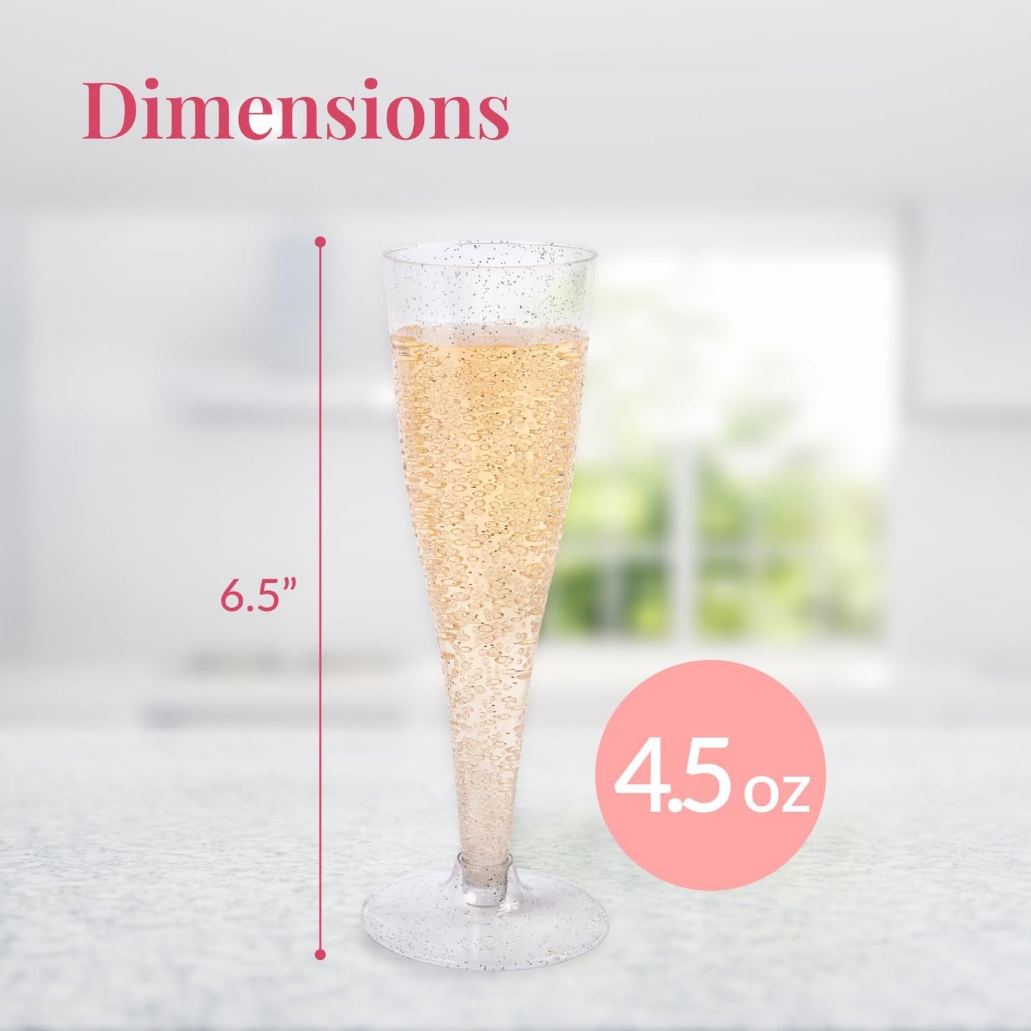 Prestee 200 Disposable Champagne Flutes Plastic 200 Pack - Silver Glitter Champagne Flutes for Weddings, Parties, and New Year’s Eve - 4.5 Oz Plastic Silver Party Glasses