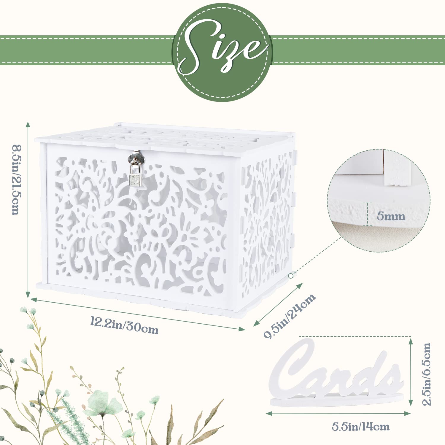 OurWarm White Wedding Card Box with Lock, PVC Gift Card Box for Wedding Decorations for Reception