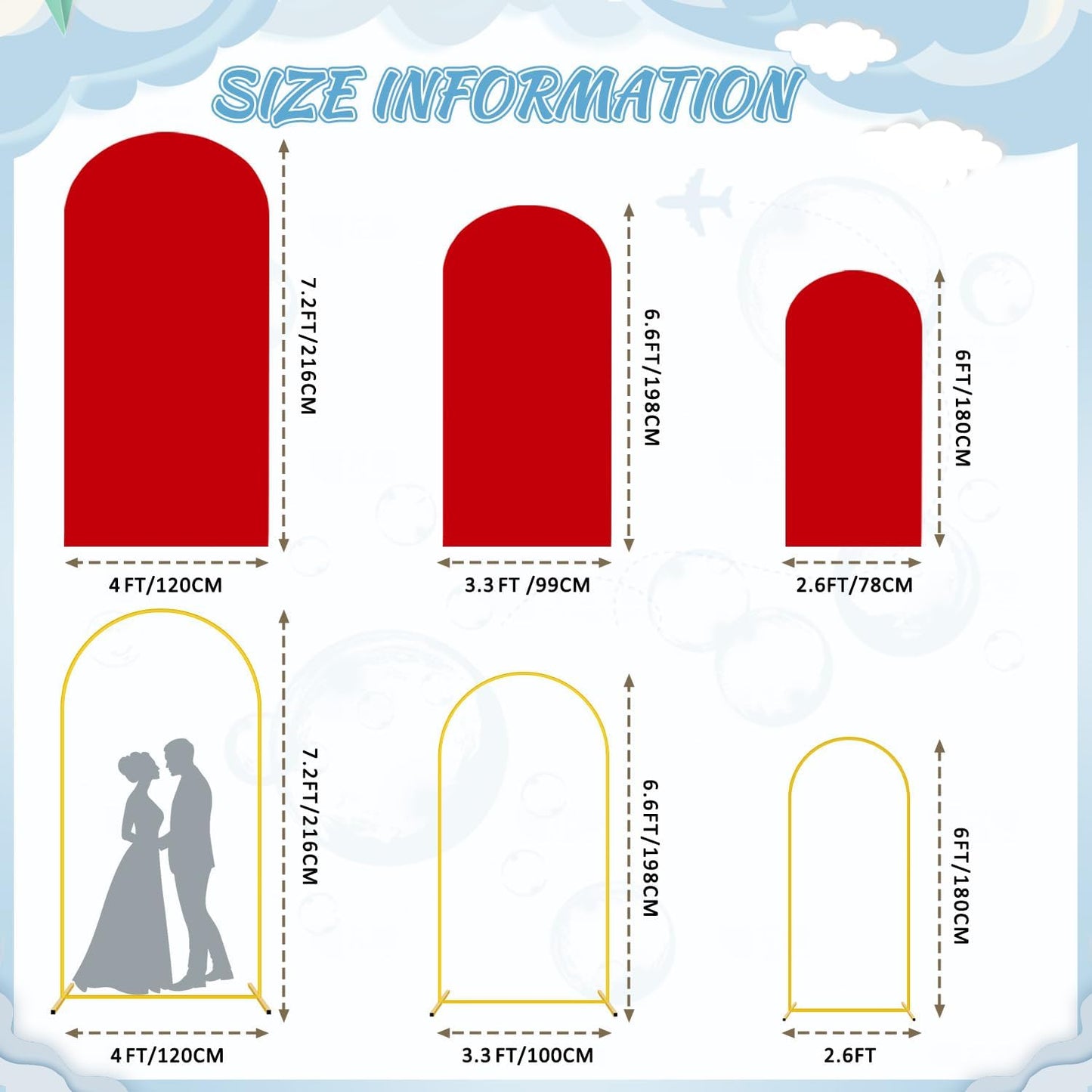 FOTSHARER Metal Arch Backdrop Stand and Cover 6&6.6&7.2FT Red Arch Covers Stretchy Backdrop Balloon Arch Stand Set of 3 Wedding Arch Stand and Cover Set for Baby Shower Graduation Party Ceremony Decor