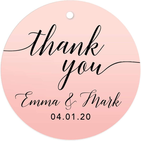Andaz Press Personalized Blush Pink Rose Elegant Party Collection, Round Circle Tags, Thank You Olivia & John 04.14.20, 24-Pack, Custom Favors Decor