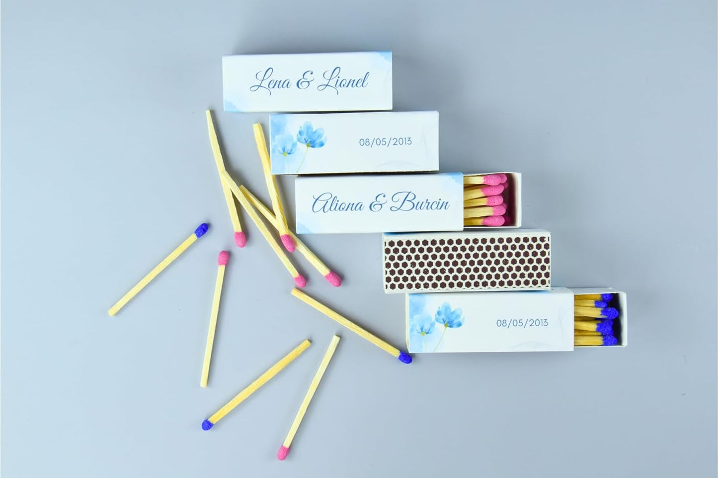 Custom Matchboxes - Set of 10 - Personalized - 2" Inch Long - Colorful Matchsticks - Weddings – Wedding Favor - Matchboxes, Custom Matchbox (2" Matchsticks, Wedding Design #3)