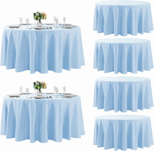 Fokitut 6 Pack Round Tablecloth, 120 Inch, Stain Resistant and Wrinkle Polyester Table Cloth, Fabric Table Cover for Kitchen Dining, Wedding, Party, Holiday Dinner-Blue Mist
