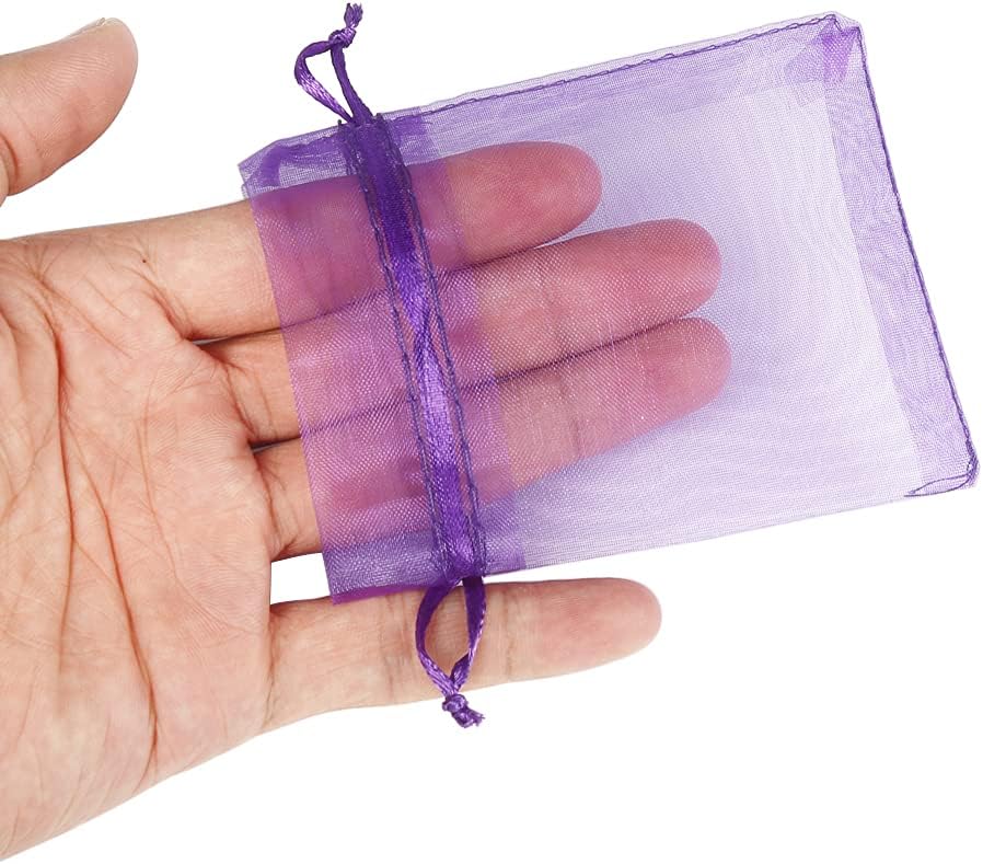 YQL Organza Bags 3x4 Inch,100PCS Purple Mini Drawstring Organza Jewelry Pouches Wedding Party Valentine Gift Mesh Candy Bag