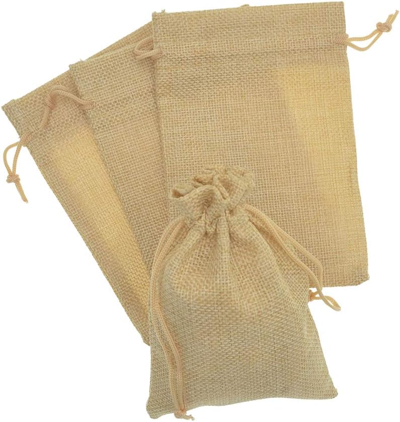 20Pcs Burlap Bags with Drawstring, Linen Gift Bags Jewelry Pouches Sacks for Wedding, Party Favor, DIY Crafts, Present (Flaxen, 5.9 x 7.5 Inch)