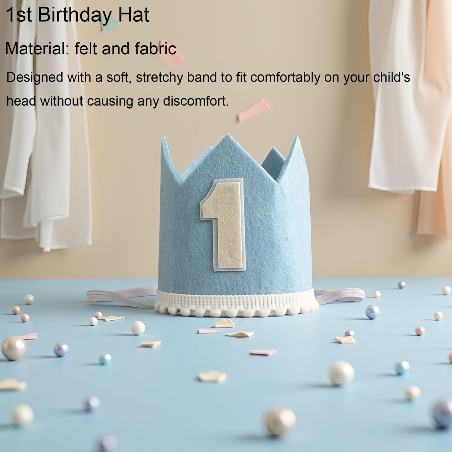 Bapukzy First Birthday Decorations for Boy - Complete Party Set with High Chair Banner, Number 1