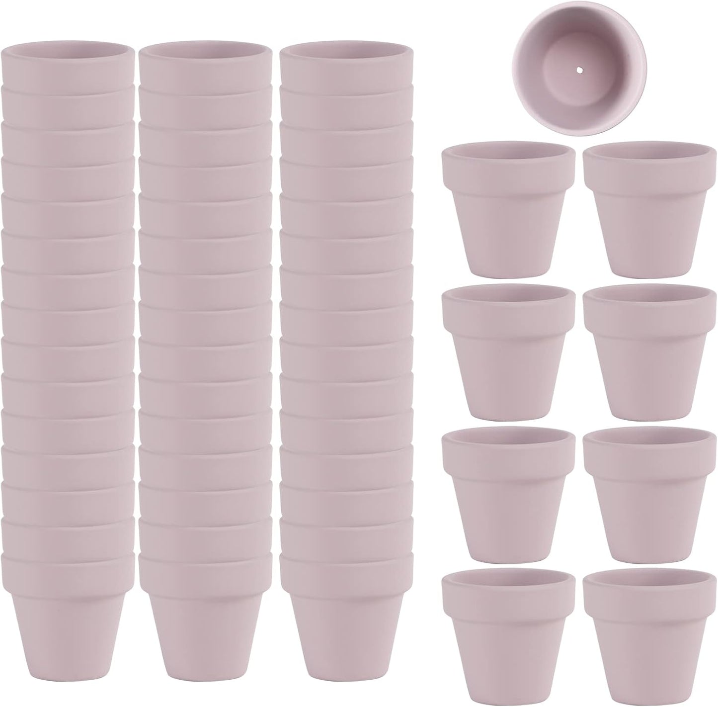 54 Pcs Small Mini Pink Clay Pots 2.1'' Terracotta Pot Clay Ceramic Pottery Planter Cactus Flower Pots Succulent Nursery Pots- Great for Window Boxes, Cactus, Plants, Crafts, Wedding Favors