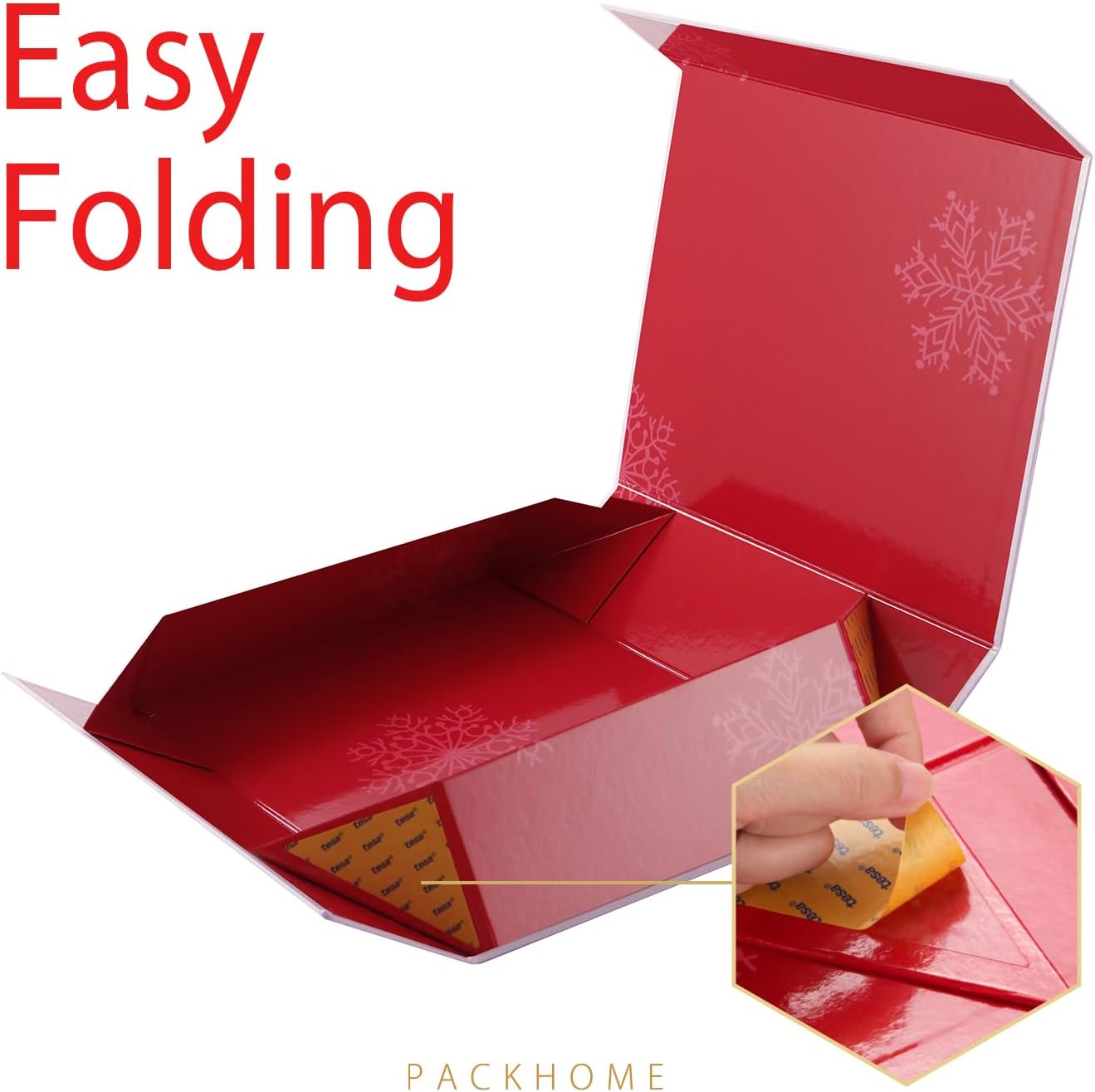PACKHOME 6 Christmas Gift Boxes 13x9.7x3.4 Inches, Large Gift Boxes with Lids, Sturdy Shirt Boxes with Magnetic Lids for Wrapping Gifts (Red Snowflake Pattern)