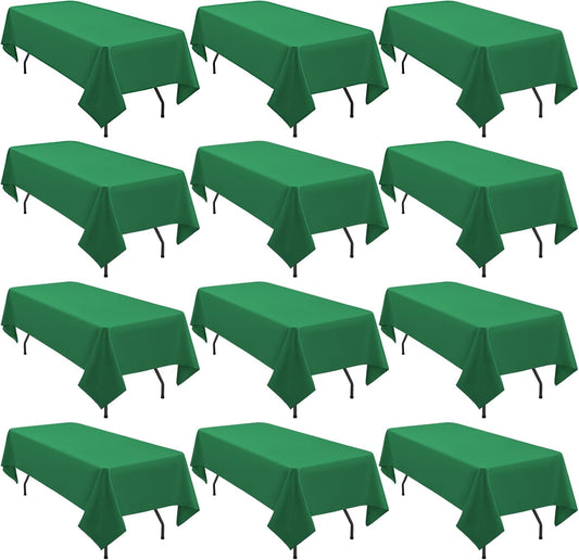 12 Pack 60 x 126 Inch Rectangle Tablecloth Green Polyester Tablecloth for 8 Ft Rectangle Tables, Washable Fabric Table Cloth for Wedding Dining Table Buffet Parties Camping