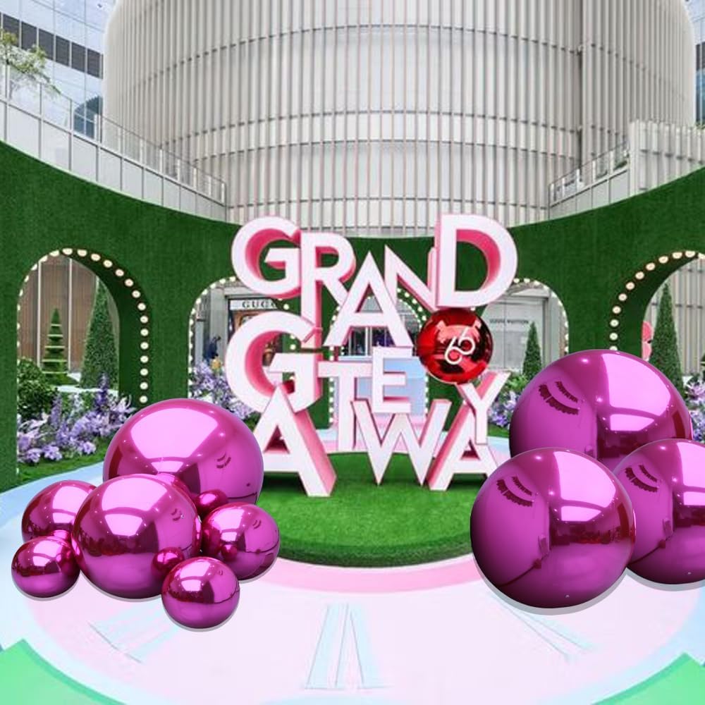 Inflatable Mirror Ball Set - Airtight PVC Spheres for Parties, Weddings, and Events. Perfect for Decoration, Hanging, and Displays. Includes Electric Pump (Rose red, 24in-2pk_32in_39in_47in_71in)