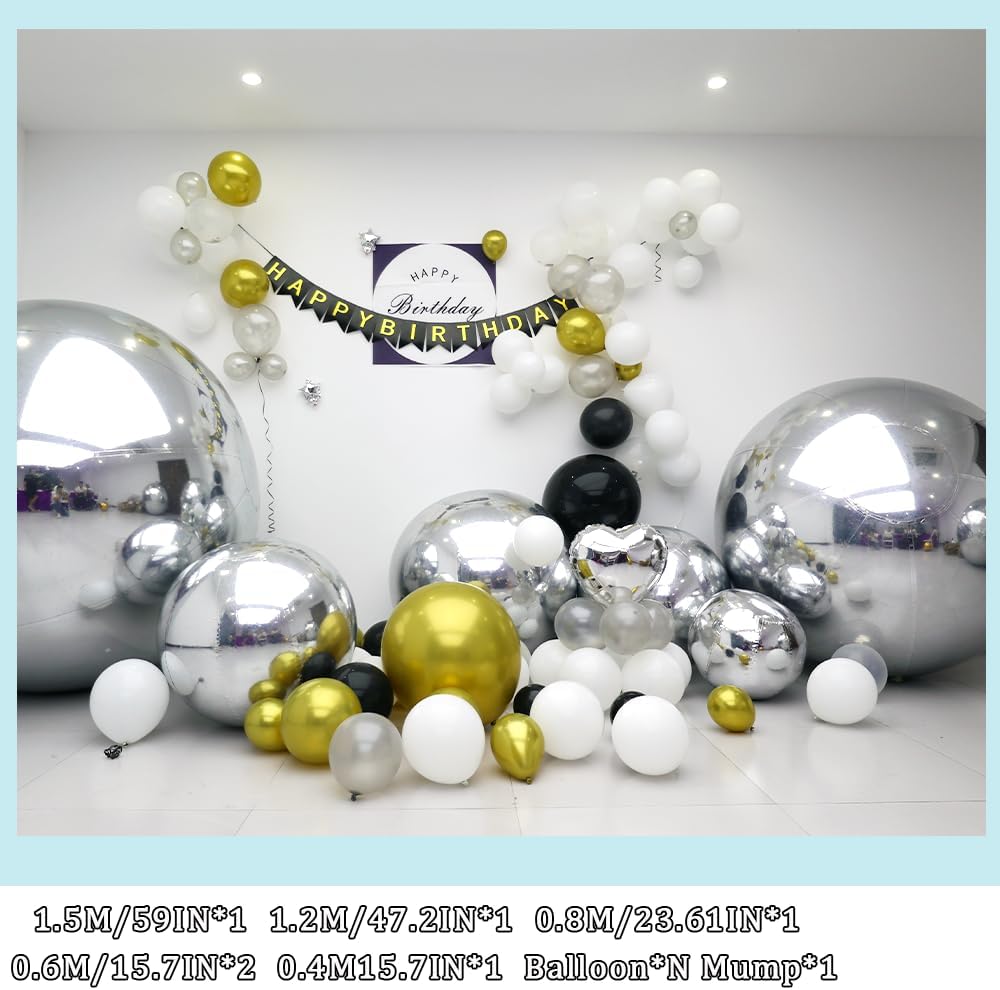 Inflatable Mirror Ball Set - Airtight PVC Spheres for Parties, Weddings, and Events. Perfect for Decoration, Hanging, and Displays. Includes Electric Pump (Silver, 24in-2pk_32in_39in_47in_71in)