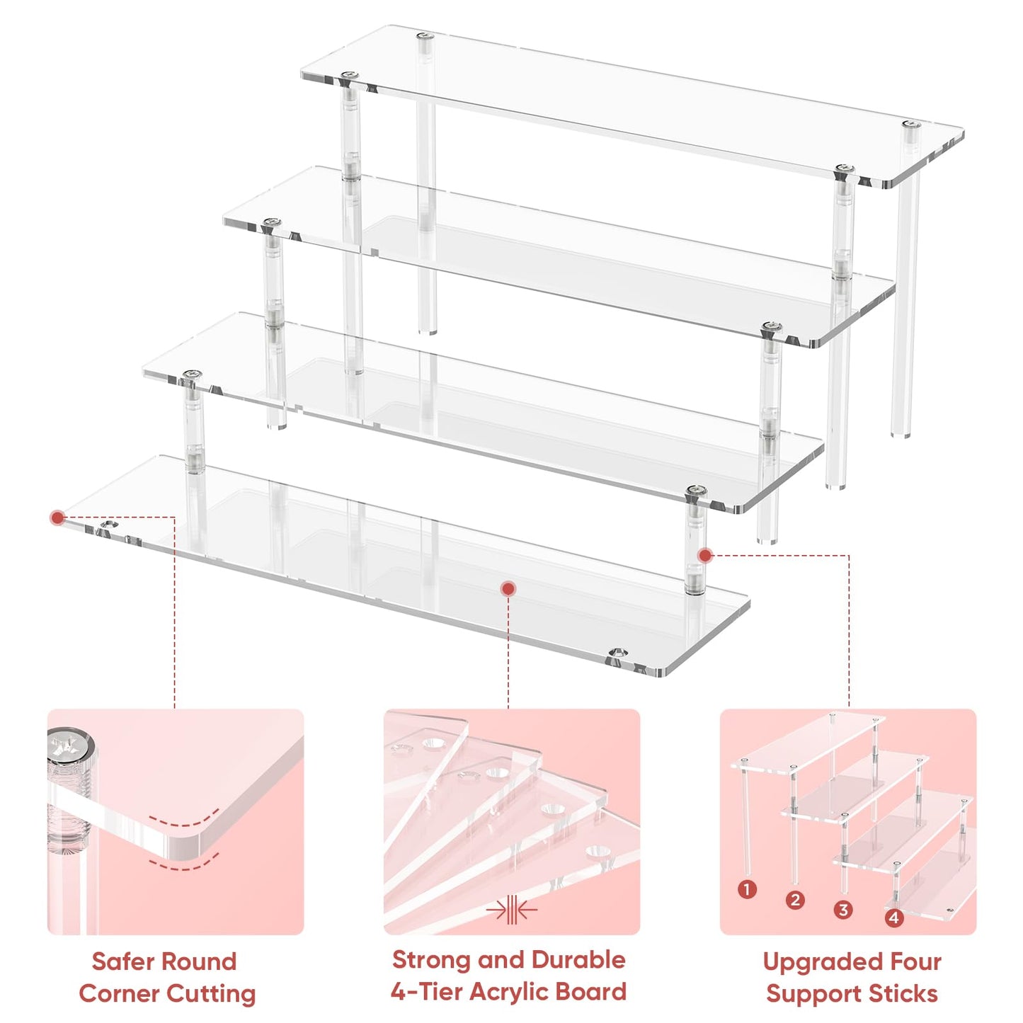 4 Tier Acrylic Display Risers, Clear Perfume Organizer, Cupcake Stand