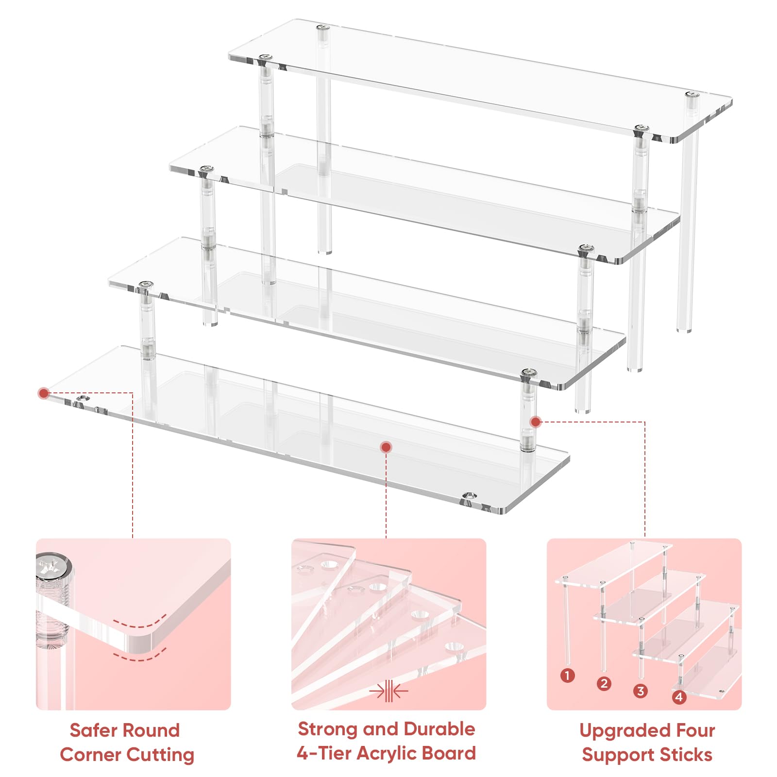 4 Tier Acrylic Display Risers, Clear Perfume Organizer, Cupcake Stand