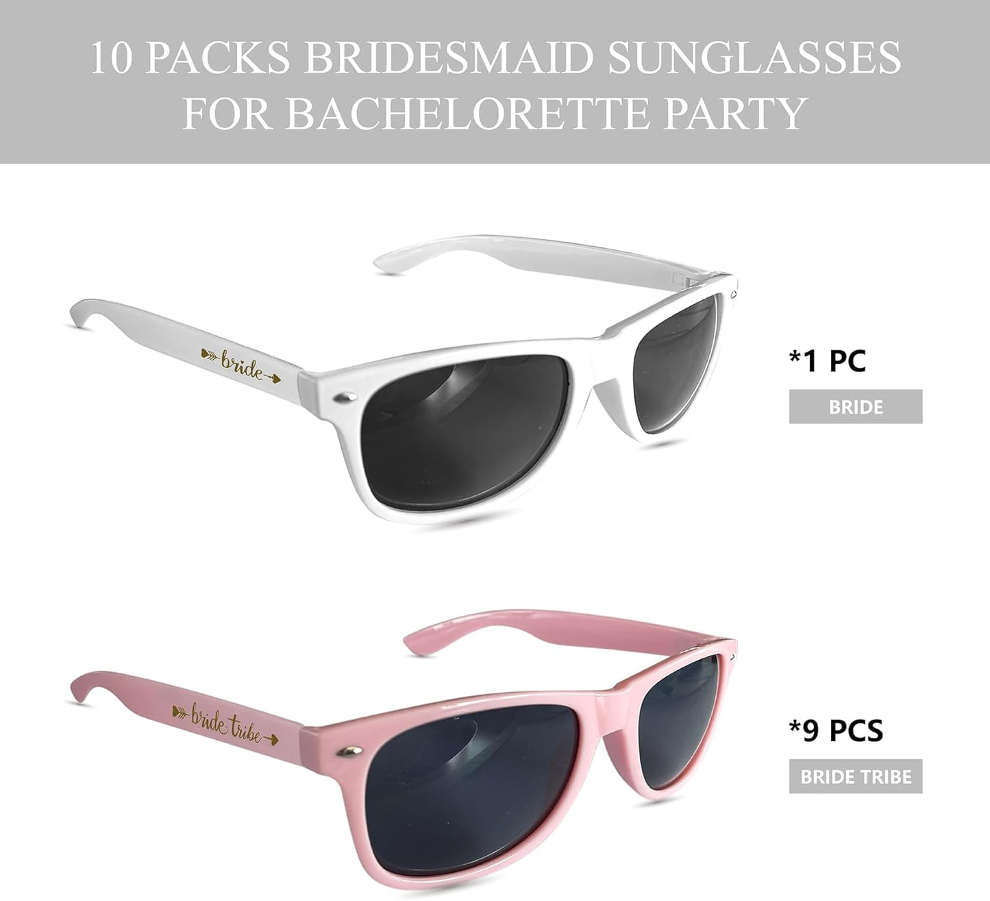 LADY&HOME 10 Pack Bachelorette Party Sunglasses Favors, Bridesmaid and Bride Tribe Sunglasses for Bridal Party, Bridal Shower(Pink)