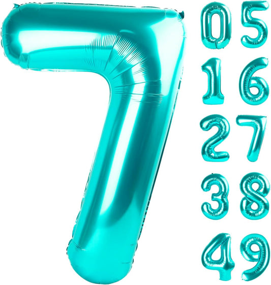 Teal Blue Number 7 Birthday Balloon 40 Inch, Digital Balloons for 7 17 27 70 77 Party Celebration Decorations Supplies, Teal Blue Mylar Foil Numbers Balloon for Seven Wedding Anniversary
