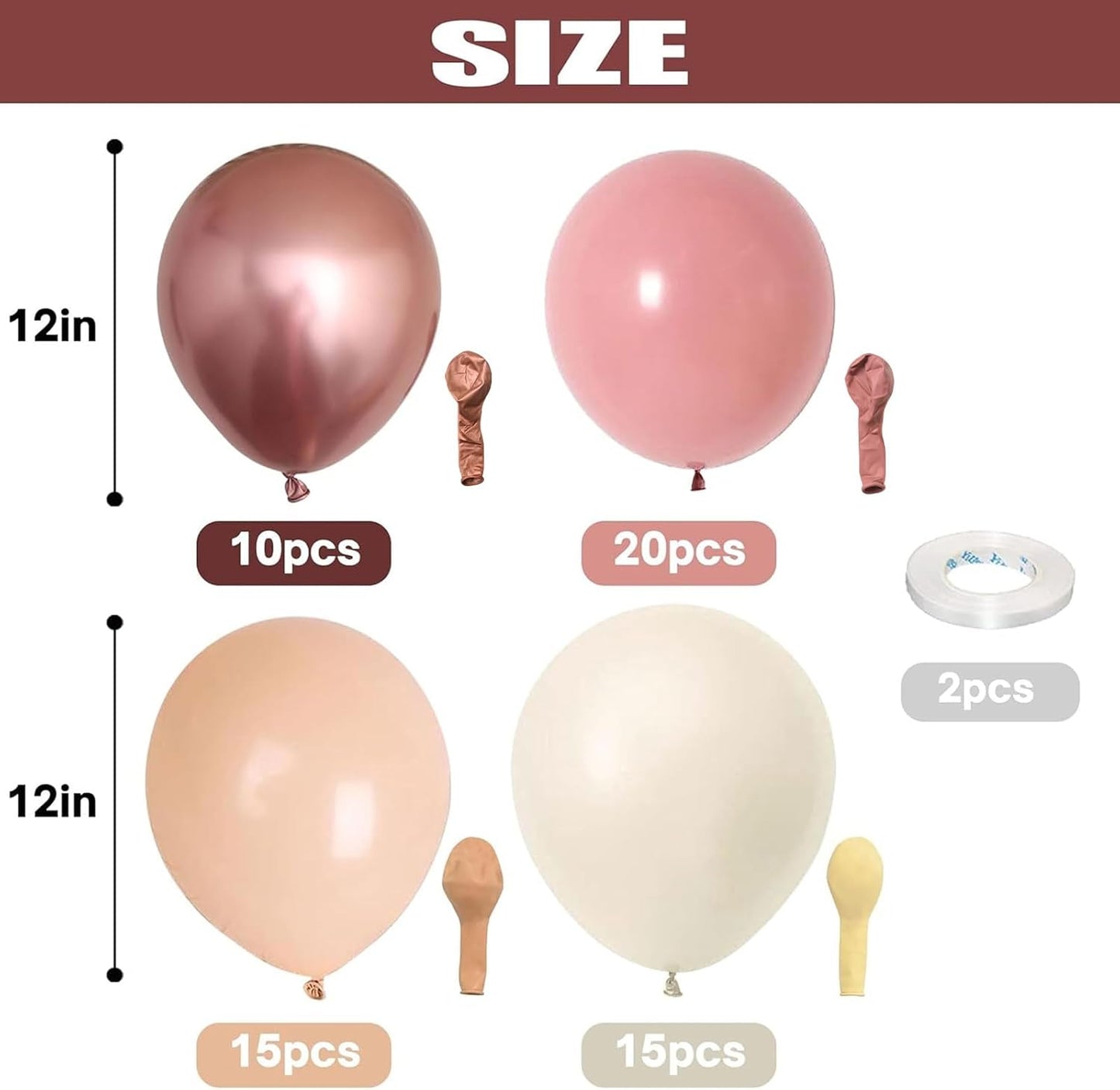 Togvu Retro Blush Pink Balloons, 60 Packs 12 Inch Dusty Pink Metallic Chrome Rose Gold White Sand Nude Balloons for Bridal Baby Shower Girls Boho Birthday Wedding Decorations Supplies Pink D-001