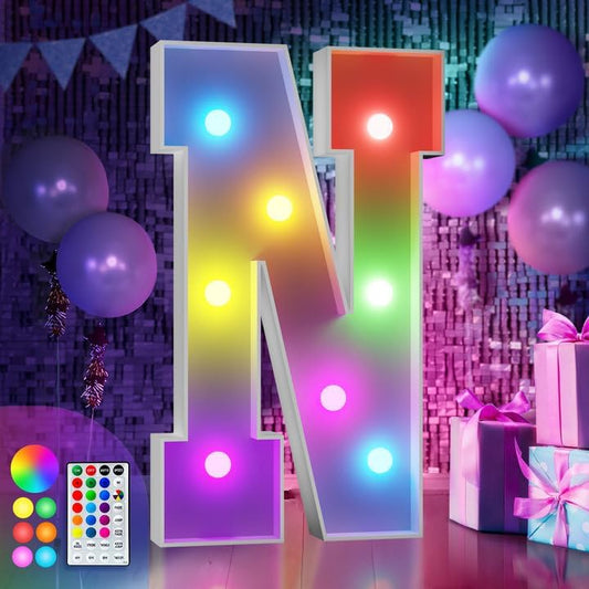 imprsv 3FT Colorful Marquee Light Up Letters N & Alphabet Sign with Remote, Baby & Large Letters for Baby Shower, Birthday, Engagement, Wedding Party Decor