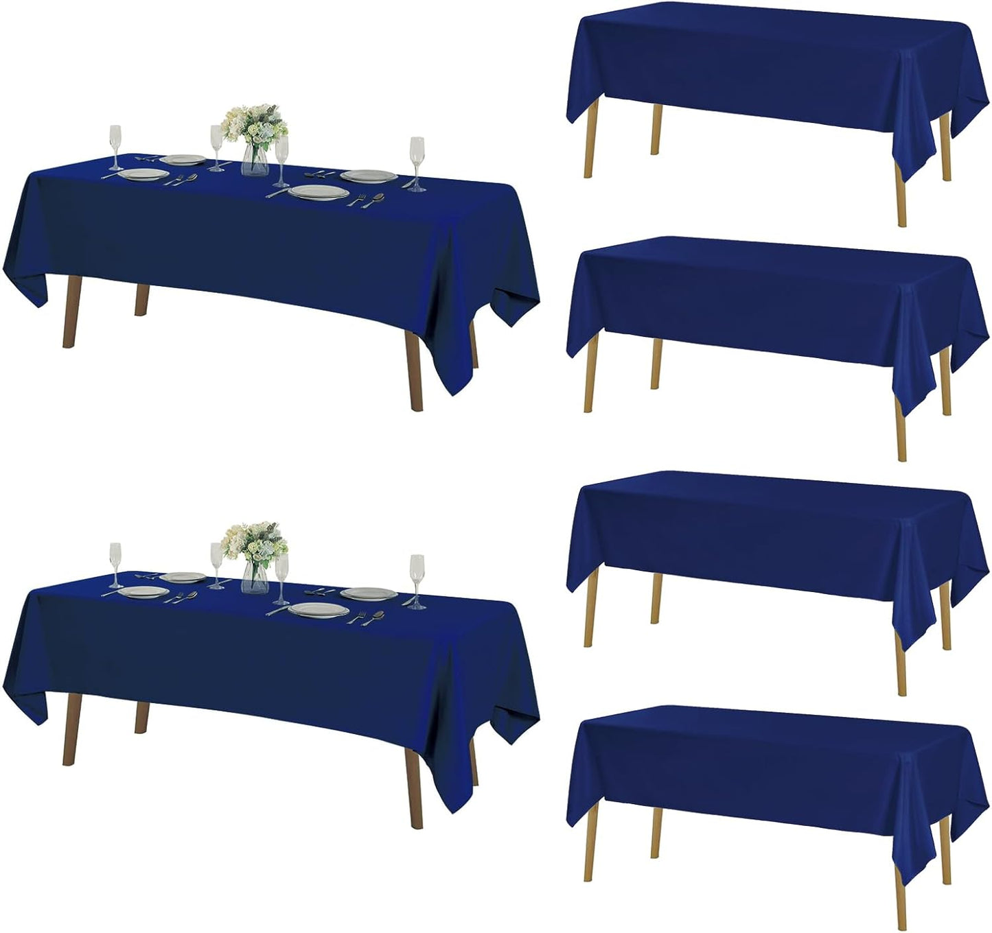 Fokitut 6 Pack Rectangle Tablecloth, 60x102 Inch, Stain Resistant and Wrinkle Polyester Table Cloth, Fabric Table Cover for Kitchen Dining, Wedding, Party, Holiday Dinner-Royal Blue