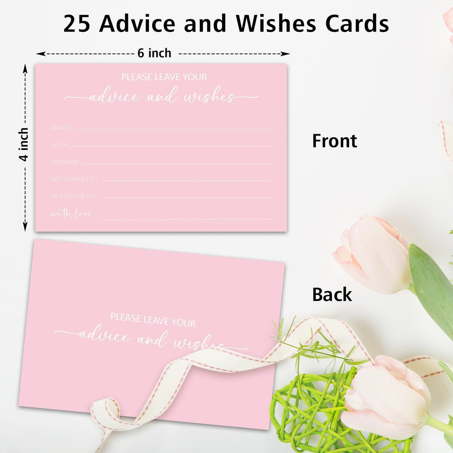 Pink Advice and Wishes Card, Advice Cards for The Bride and Groom, Bridal Shower,Wedding or Baby Shower, Birthday, Graduation, Retirement, Guestbook - 25 Cards -08