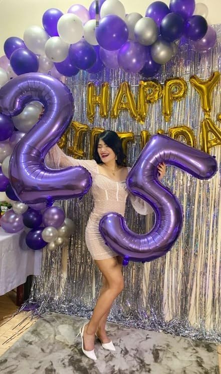 Purple 40 Inch Large Number 5 Birthday Balloon, Five 5th 15 25 35 50 55 Birthday Celebration Decorations, Foil 5 Mylar Helium Number 5 Balloons Girl Boy Anniversary Party Supplies