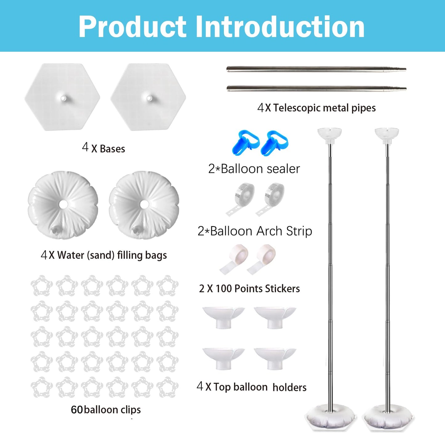 Balloon Column Stand Kit, Set of 4 – 7ft Height Adjustable Balloon Arch Stand Kit, Metal Telescopic