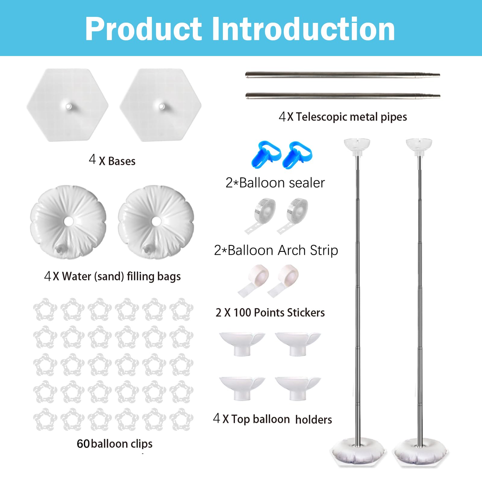 Balloon Column Stand Kit, Set of 4 – 7ft Height Adjustable Balloon Arch Stand Kit, Metal Telescopic