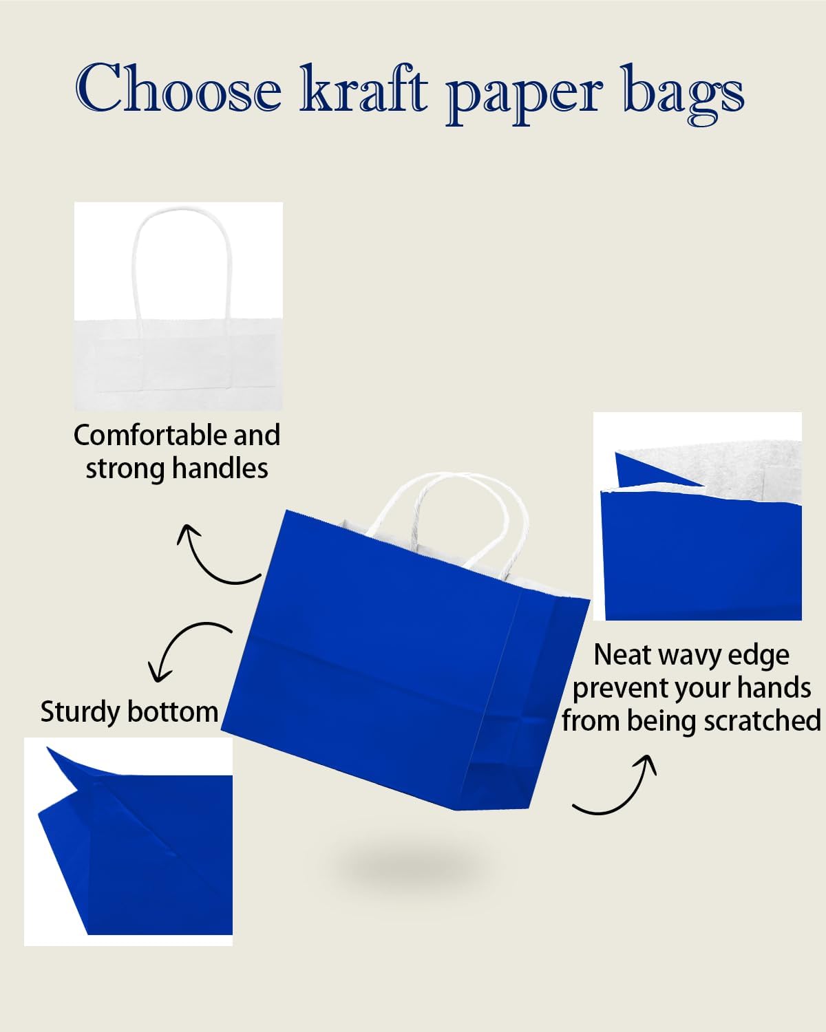 qiqee 100PCS Large Gift Bag with Handles Bulk 13"x4.5"x10" Gift Bags Diamond Blue Multiple Uses (32x11x25cm,Wide Large)