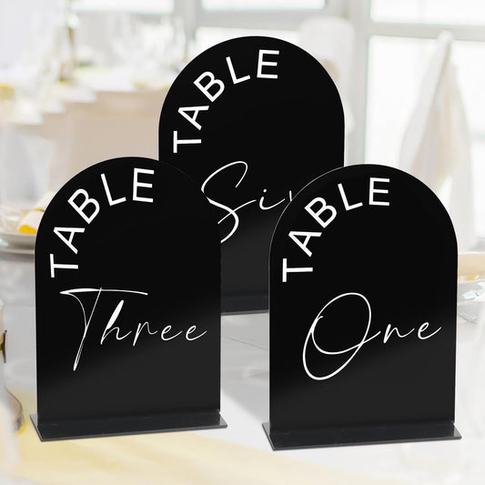 Black Arch Wedding Table Numbers 1-20 with Stands, 5x7 Inch Acrylic Arch Sign with Holder for Wedding Reception Table Centerpiece Decoration