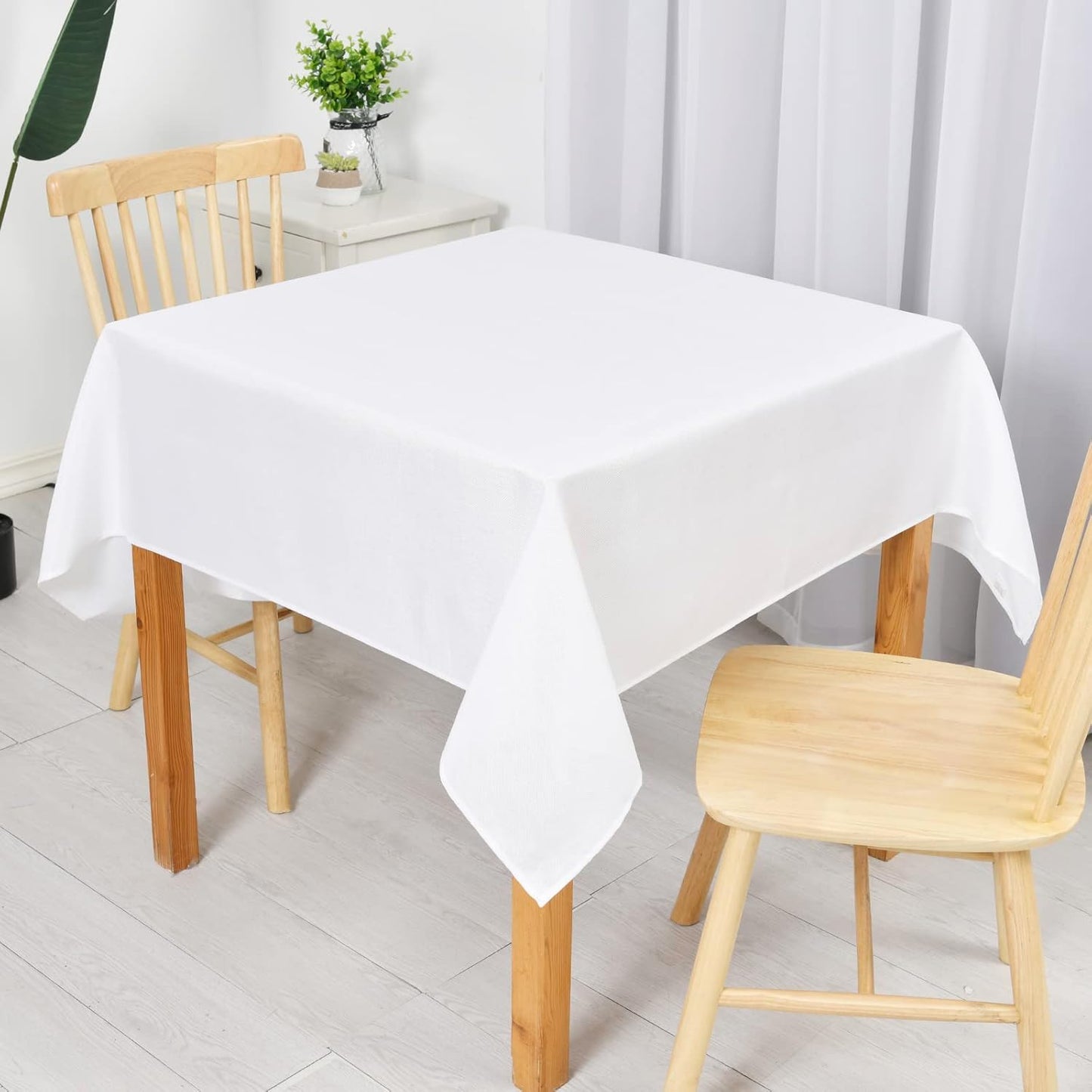 Hiasan Faux Linen Square Tablecloth - Wrinkle and Stain Resistant Washable Table Cloth for Kitchen Dining Room Holiday Table Cover for Party Dinner, White, 54 x 54 Inch