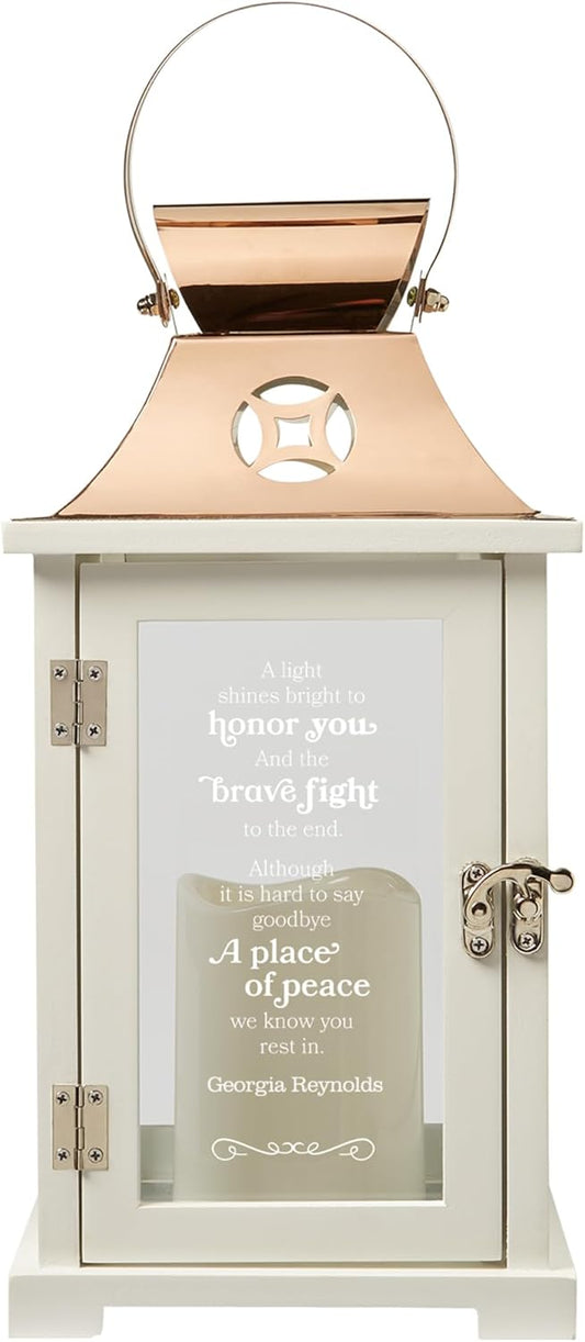 Let's Make Memories Personalized Memorial Lantern - Sympathy - Condolences - LED Candle - Automatic Timer - Wood/Stainless Steel - Copper Finish - A Brave Fight