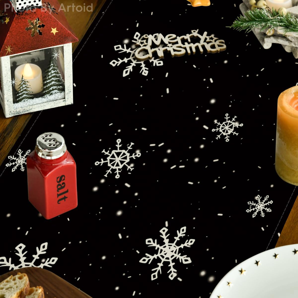Artoid Mode Black Snowman Snowflake Let it Snow Winter Table Runner, Christmas Kitchen Dining Table Decoration for Home Party Decor 13x72 Inch