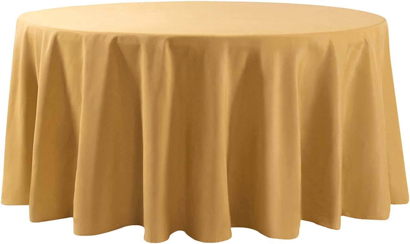108 inch Round Tablecloth Washable Polyester Table Cloth Decorative Table Cover for Wedding Party Dining Banquet（108 inch,Gold）