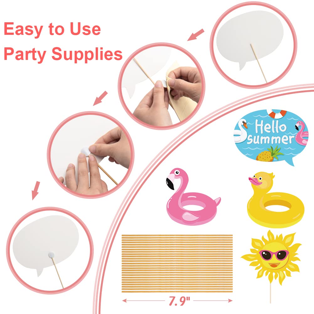 25Pcs Pool Photo Booth Props with Stick, Beach Summer Pool Party Decorations, Hawaiian Party
