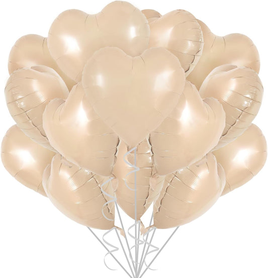 TONIFUL 30Pcs 18 Inch Light Brown Heart Balloons Heart Shape Foil Mylar Balloons Decoration for Birthday Valentine's Day Wedding Bridal Shower Anniversary Engagement Party Supplies
