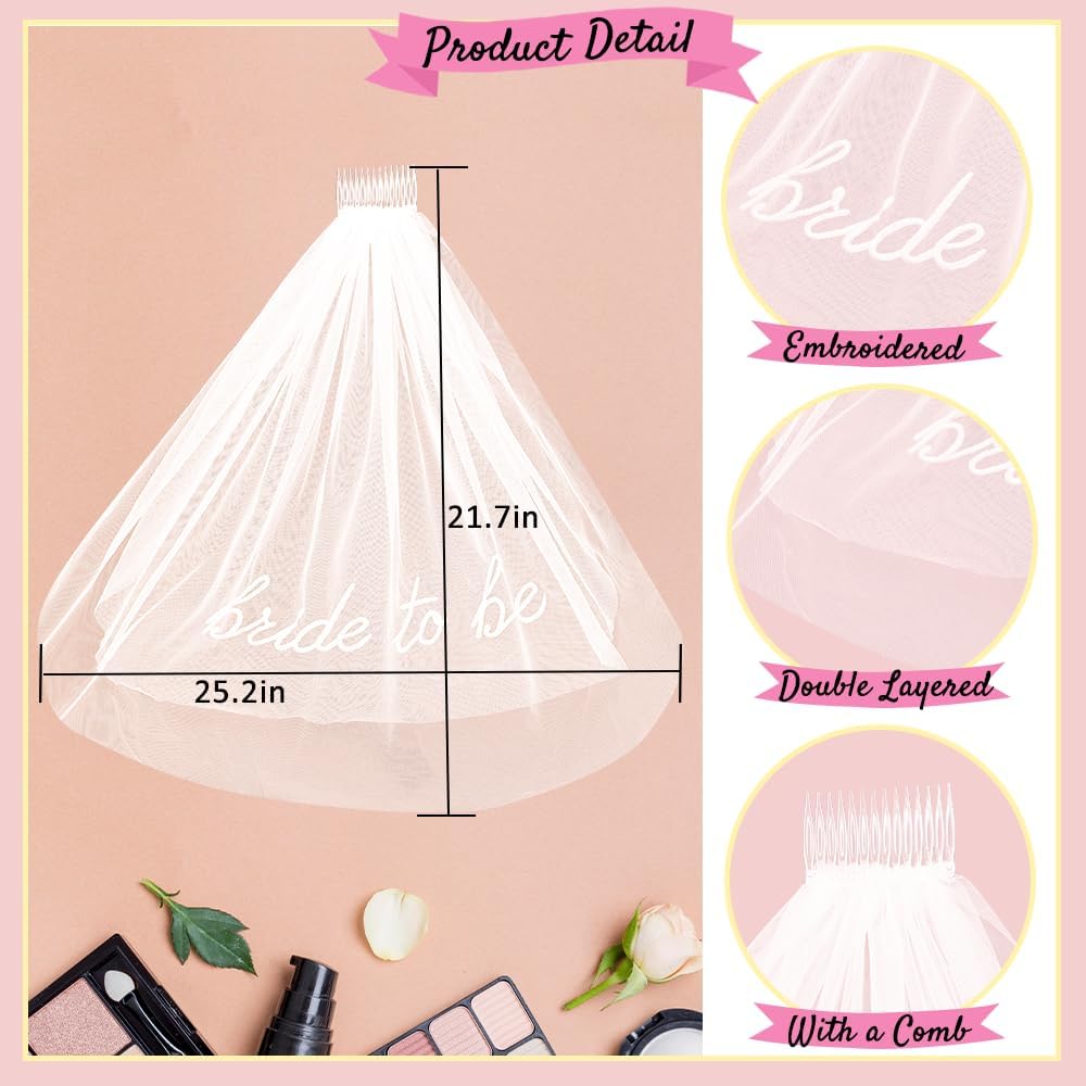 Bride To Be Embroidered Veil for Bachelorette Party Decorations, Bridal Shower Accessories Gifts for Woman