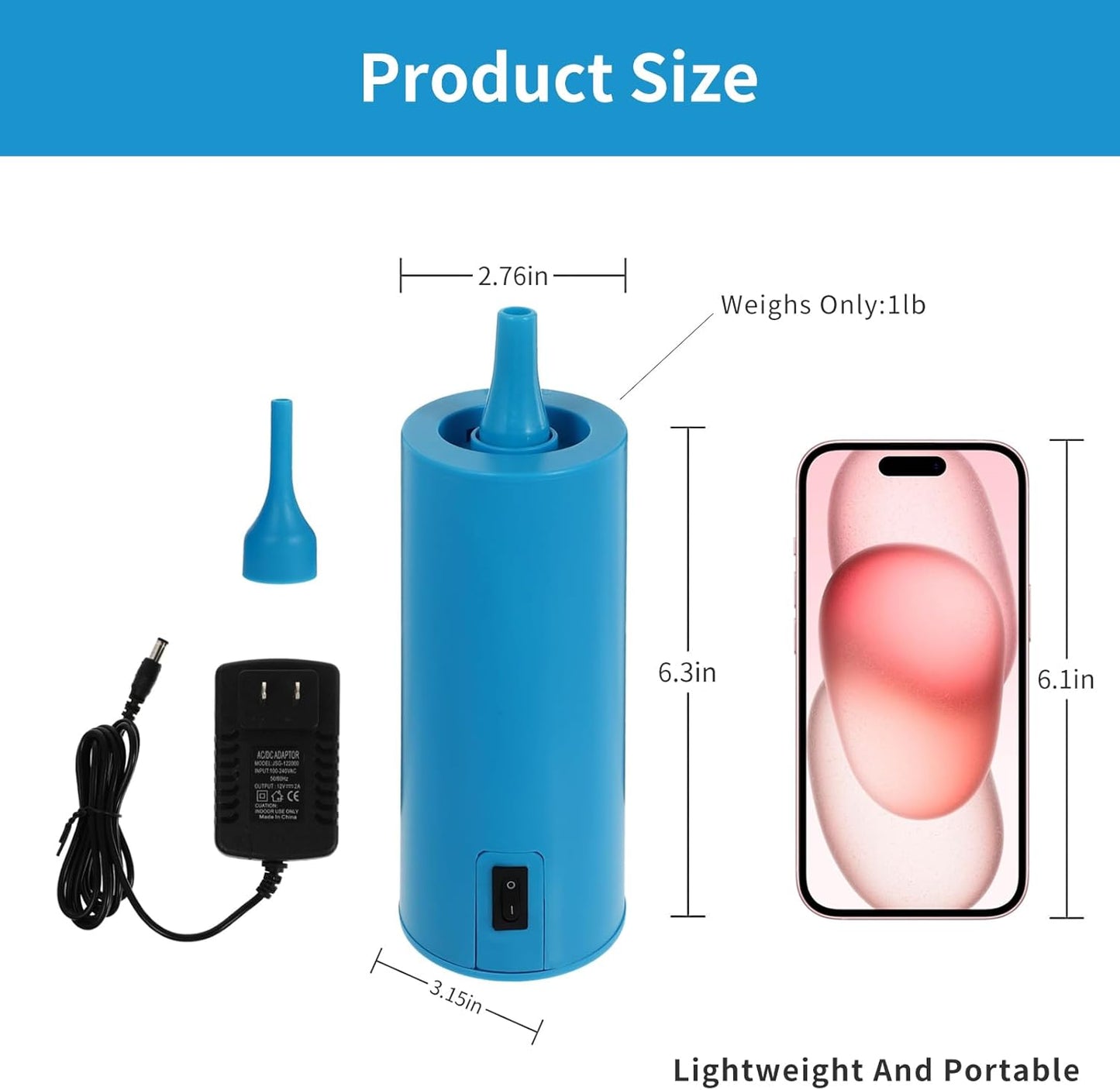 Electric Balloon Pump, Air Pump - Portable Inflator, Air Pump for All Balloons, Long Animal Twisty Curly Balloon, Foil Balloons, Inflador De Globos for Birthday Party, Kids' Party (Sky Blue)