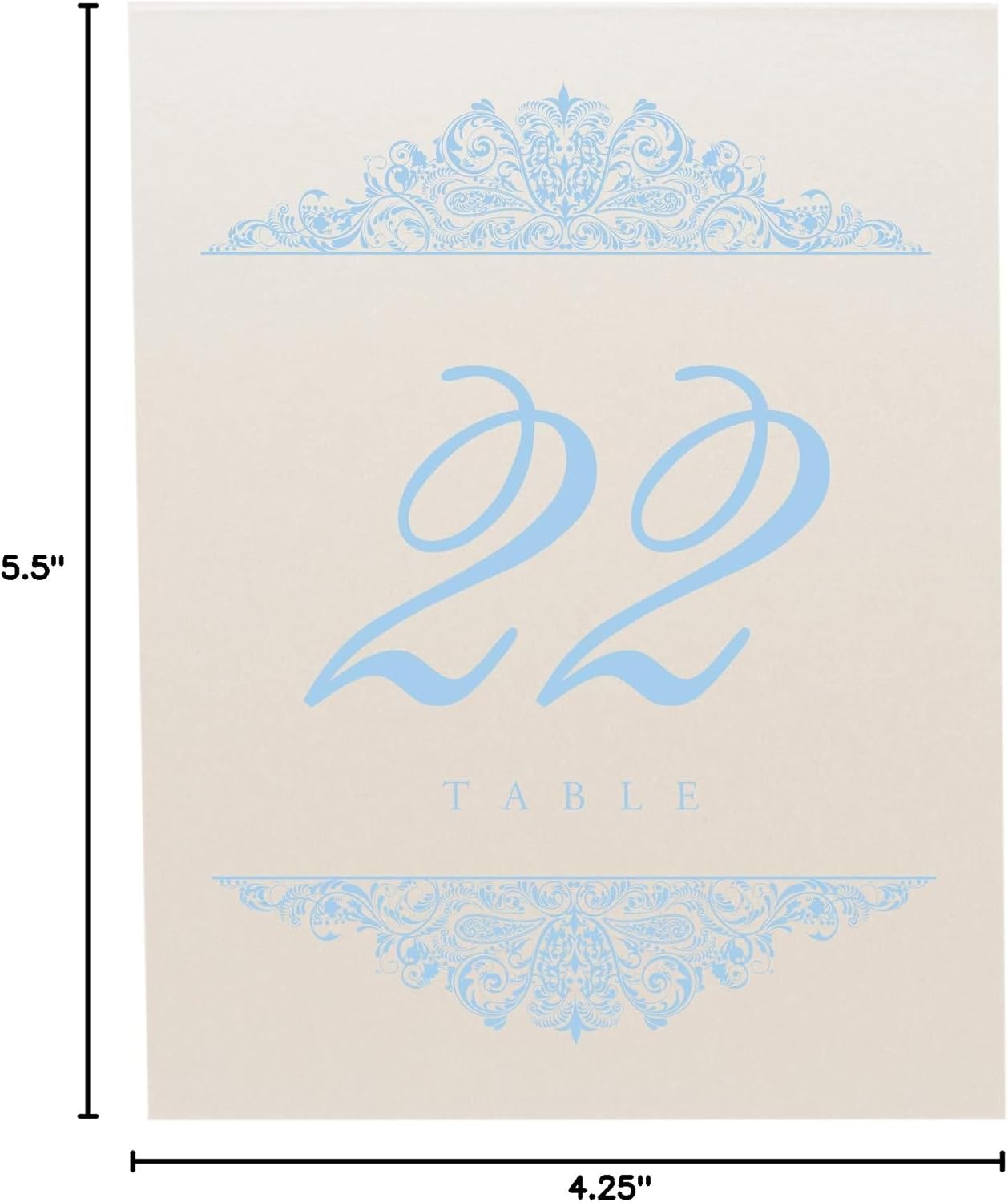 Paisley Wedding Table Numbers (Select Color/Quantity), Champagne, Light Blue, 1-70, Double Sided, Tent or Use in a Stand, Great for Parties & Restaurants - Made in the USA