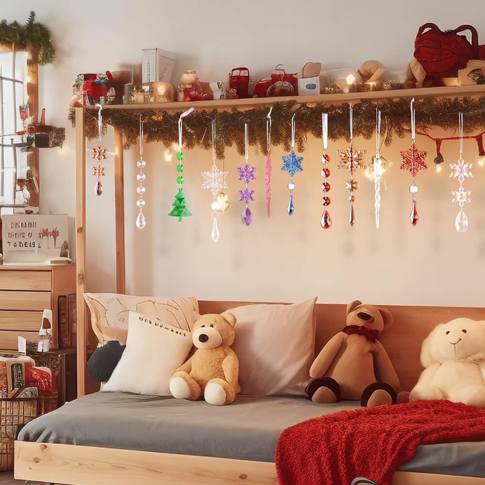 Lanpn 26 Pcs Christmas Ornaments Crystal Christmas Tree Decoration, Hanging Clear Acrylic Snowflake Icicle Drop Pendants for Xmas Winter Outdoor Indoor Party Decoration Blue