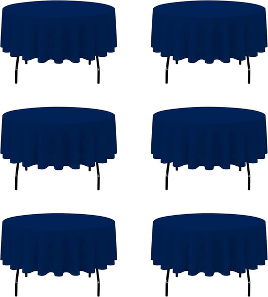 BRILLMAX 6 Pack Navy Blue Round Tablecloths 90 Inch - Circle Bulk Linen Polyester Fabric Washable Table Cloth Cover for Wedding Reception Banquet Birthday Party Buffet Restaurant