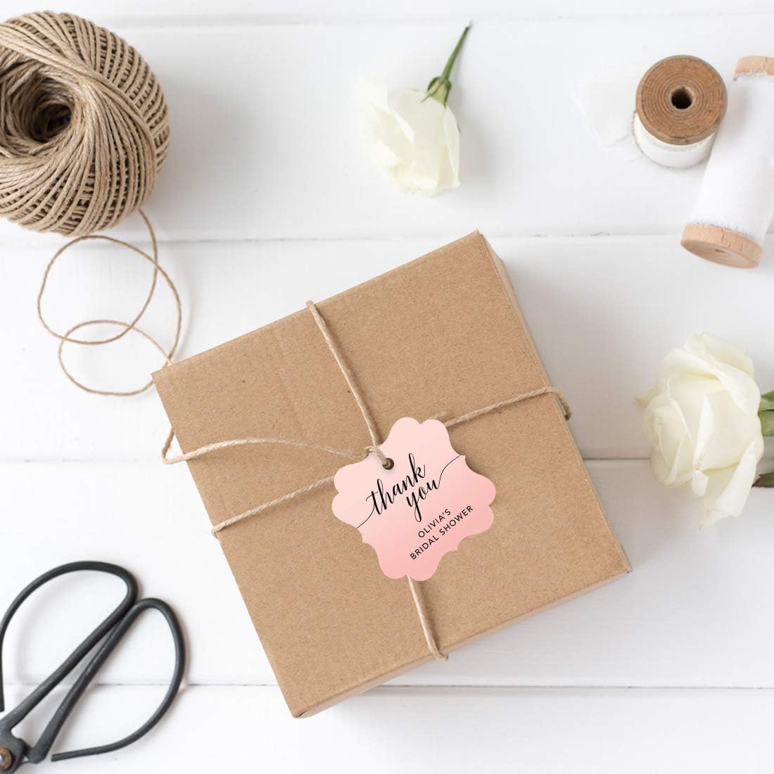 Andaz Press Personalized Blush Pink Rose Elegant Party Collection, Fancy Frame Tags, Thank You Olivia's Bridal Shower, 24-Pack, Custom Customizable Favors Decor