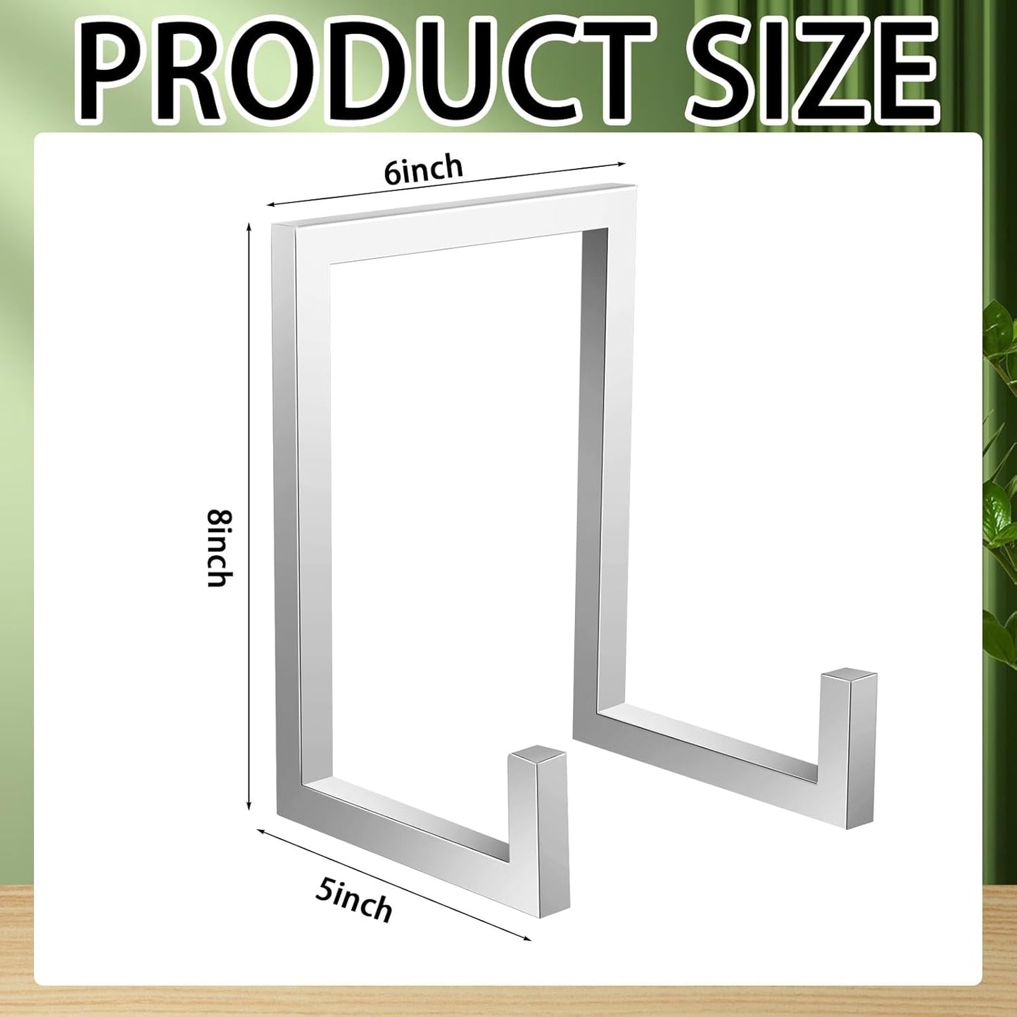 Sweetude 2 Pcs Large Plate Stands for Display Metal Frame Plate Holder Display Stand Decorative Table Top Easels for Picture, Book, Platter, Photo Easel(Silver,8 Inch)