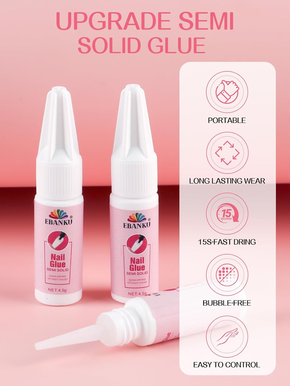 EBANKU Nail Glue Bulk for Press On Nails, 10PCS Super Strong Glue for Fake Nails Professional Adhesive Super Bond Fast Drying Glues Long Lasting No Need for UV Lamp (10 x 15ML)