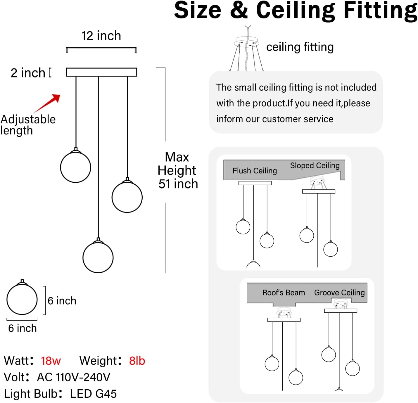 Globe Glass Pendant Light Modern Silver White Globe Glass Chandelier Mid Century Chandelier 3-Light Hanging Fixture for Kitchen Island Foyer Hallway Dining Room