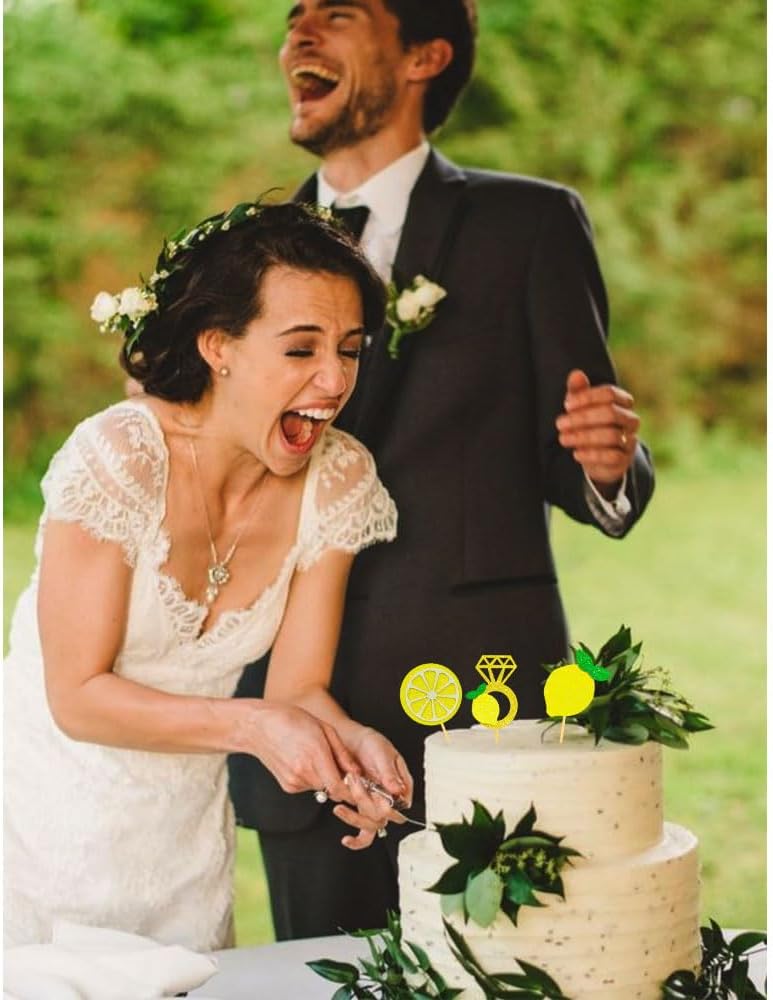 Glitter Lemon Cupcake Toppers Picks for Wedding Engagement Bridal Shower Bachelorette Party Decoration - Set of 24