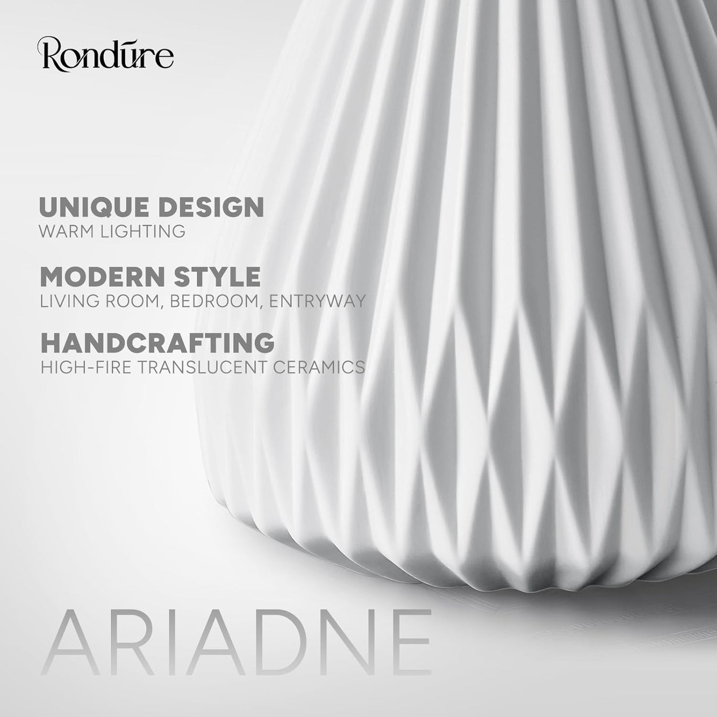 RONDURE 9.1" Modern Ceramic Table Lamp, Modern Bedside Lamps for Bedroom, Living Room and Nightstand, White Translucent Ceramic Shade, Warm Ambient Lighting, Home Decor